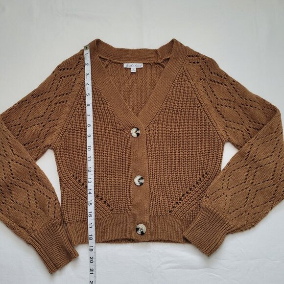 Derek Heart Cropped Cardigan Brown Cable Knit V-Neck Size Small - Picture 6 of 8